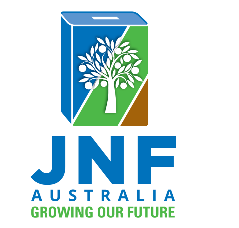 JNF logo stacked col rev white area 768x733
